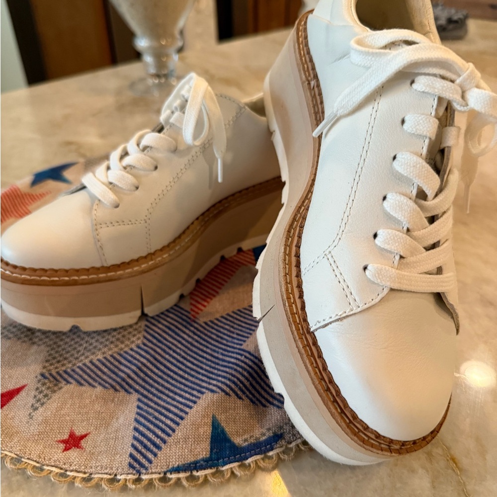 Dolce Vita White and Tan Platform Sneakers